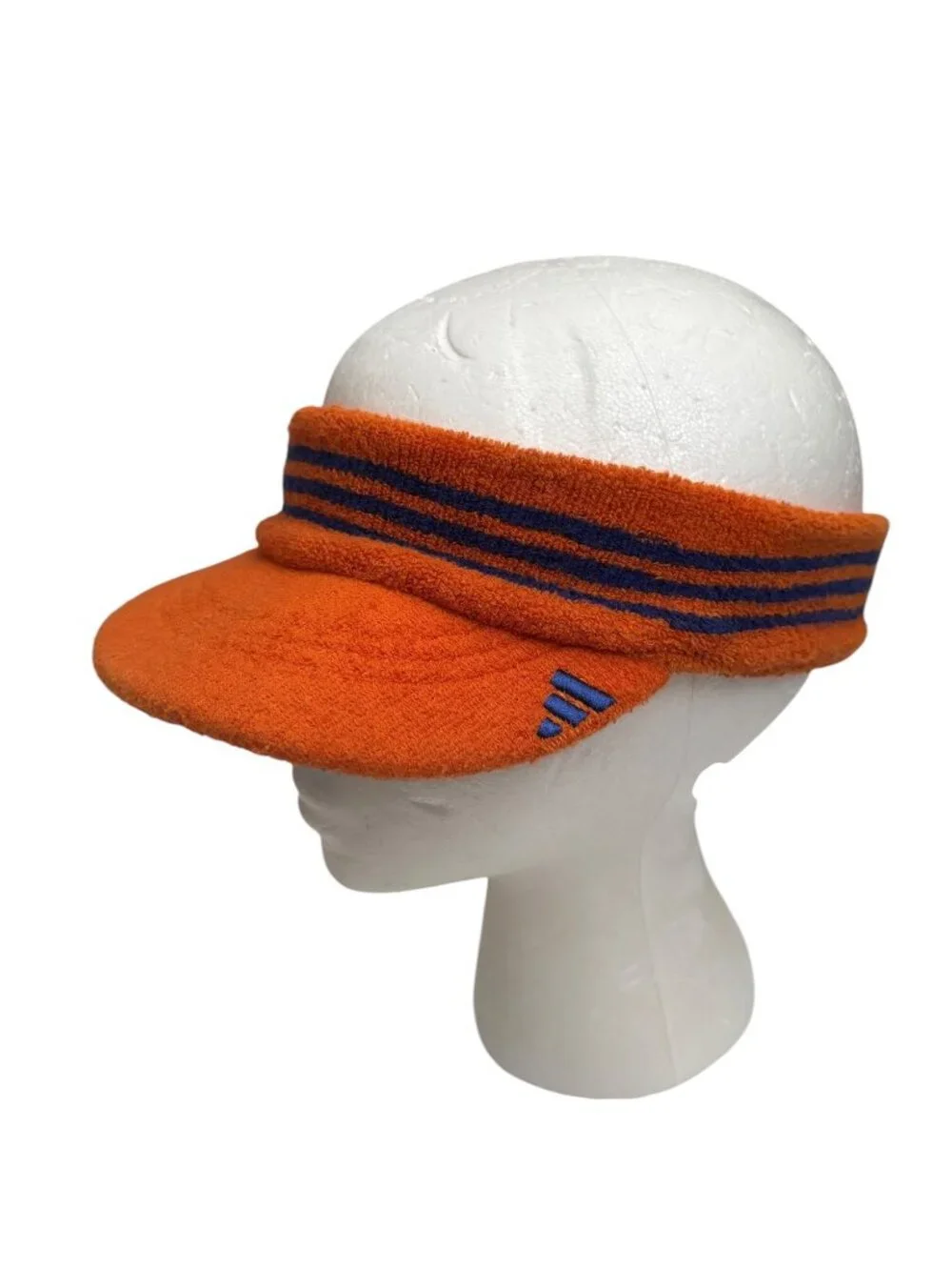 Vintage Adidas Terrycloth Orange & Blue Striped Sun Visor Cap